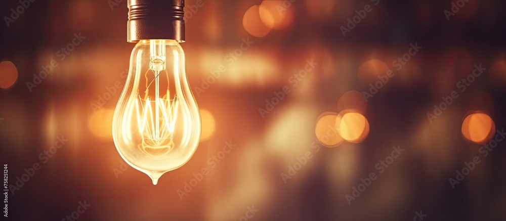 Poster a macro photograph showing a closeup of an ambertinted light bulb hanging from a ceiling fixture. th