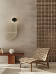 Modern luxury interior with armchair, lamp and accesories. living room apartment with style