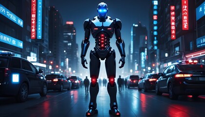 Naklejka premium Futuristic android police