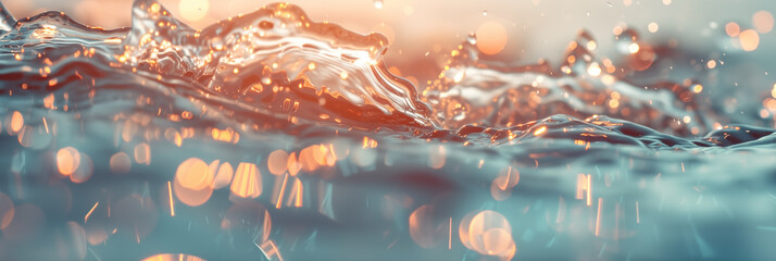 Sun illuminating the water as it splashes, dynamic scene.