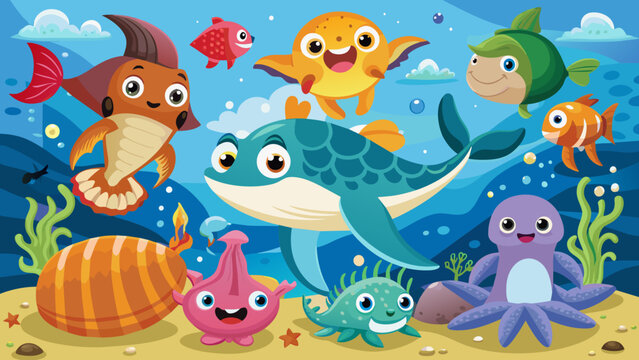 cartoon-sea-animals vector illustration 