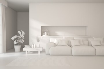 Grey living room concept with sofa. 3D illustration