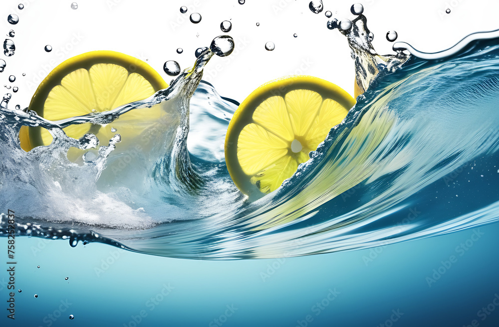 Poster a splash of water with two lemons in it