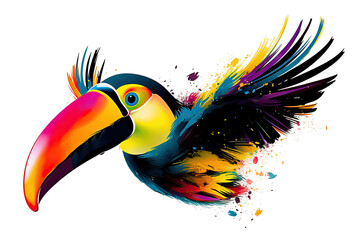 Fototapeta premium flying bird Vector toucan Abstract paints Colored drawing paints tropical illustration multicolored