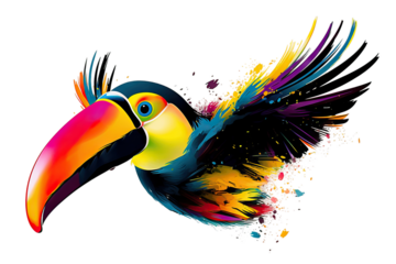 flying bird Vector toucan Abstract paints Colored drawing paints tropical illustration multicolored