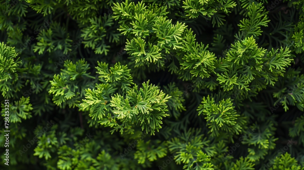 Poster monochrome thuja pattern with varying shades of green for subtle and sophisticated background design