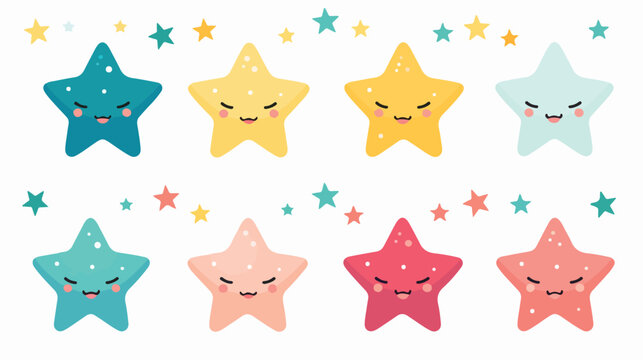 A playful pattern of smiling faces with stars and s