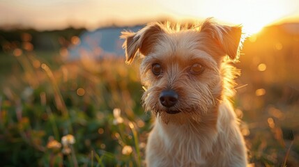 Small Brown Dog Standing on Lush Green Field