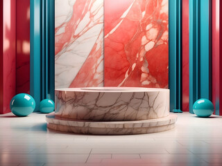 Realistic empty room design with marble podium design.