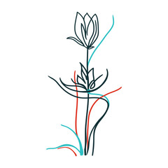 Vector  flowers of hand drawn, plants, leaves. Art floral elements. Use for t-shirt prints, logos, cosmetics and beauty design elements.