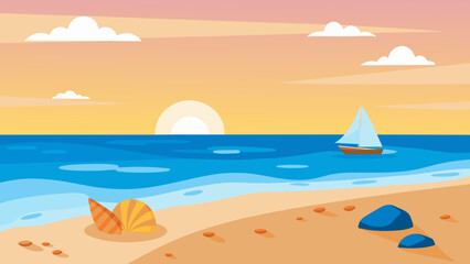 Fototapeta na wymiar a serene seascape featuring a sea beach at sunset