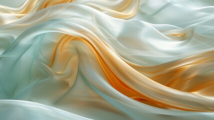  a close up of a white, yellow and blue fabric with a wavy design on the bottom of the fabric.