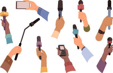 Journalist Hands Microphones Performing Interview Vector Illustration