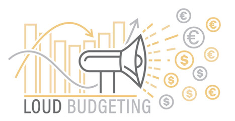 Loud budgeting outline banner, poster. Alternative to unbridled consumption. - 758256621