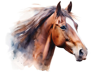 Fototapeta na wymiar watercolor animals picture Paints horse white head A background