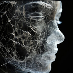 Wizualizacja popękanej szklanej rzeźby przestawiające twarz kobiety