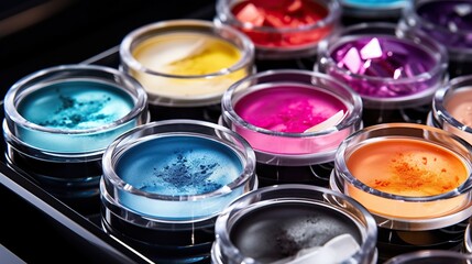 Above is a sample of a cosmetic product in a petri dish which is available in various colors