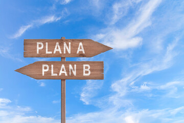 Illustration depicting a sign post with directional arrows containing a choices concept. Plan A or Plan B concept.