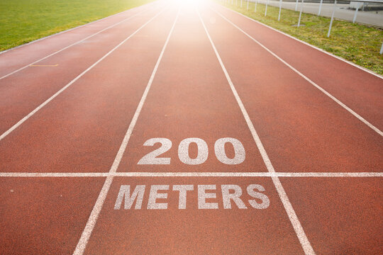 200m tagging on athletic track. Olympic games track and fiel 200 meters concept.