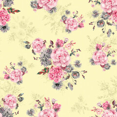 Botanical flower pattern with watercolor flowers handmade.