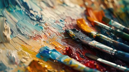 Fototapeta premium Images highlighting the rich colors and creamy texture of oil paint, renowned for its slow drying time and ability to create smooth, blended transitions and impasto effects