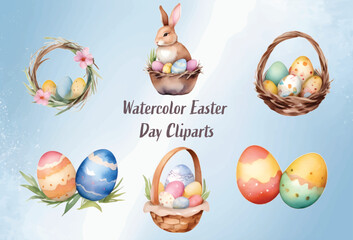 Easter day watercolor clipart elements