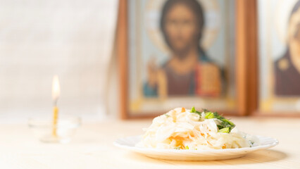 Holy Week, End, Palm Sunday, Good Friday, Easter Sunday Concept. Orthodox food in Great Christian...