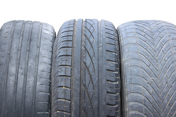 old worn damaged tires isolated on white background - 758260015
