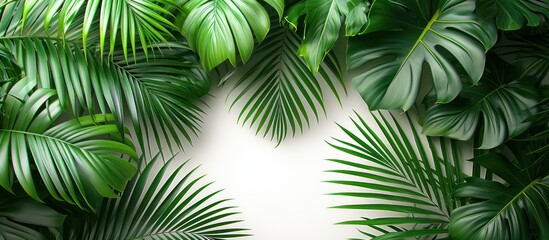Portrait of tropical palm leaves isolated on white background, copy space - obrazy, fototapety, plakaty