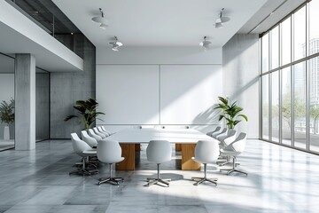 Conference room modern design,white empty wall. Modern furnished conference room beautifully...