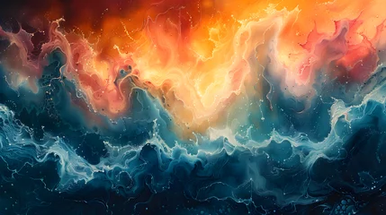 Gardinen Intense warm and cool hues clash in a dynamic abstract representation of waves and fire © Reiskuchen