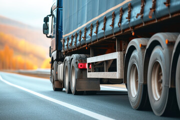 Close-up of a cargo truck on the road