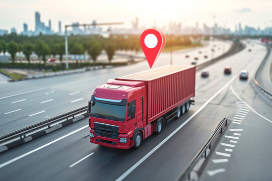 Gps tracking moving truck with container on a map