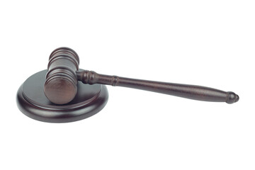 Judge's gavel, chairman's gavel, wooden gavel with stand isolated from background