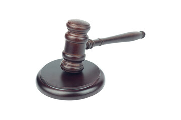 Judge's gavel, chairman's gavel, wooden gavel with stand isolated from background