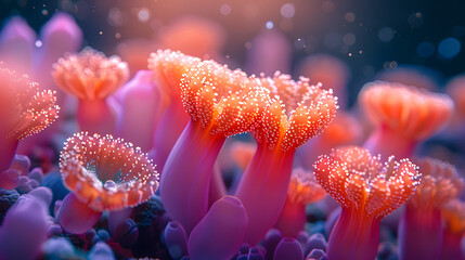 Obraz premium This image showcases a dreamlike seascape with glowing, vibrant corals resembling an underwater forest
