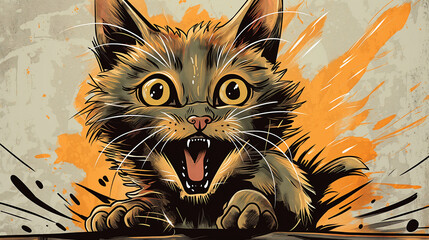Grafika przedstawiająca wesołego rudego kota - obrazy, fototapety, plakaty