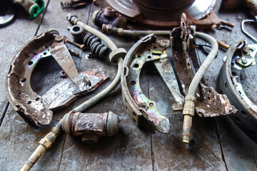 Damaged Brake Component Cars from an old motor vehicle