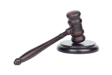 Judge's gavel, chairman's gavel, wooden gavel with stand isolated from background