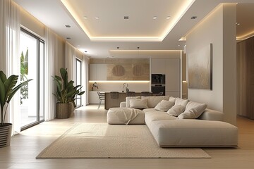 Fototapeta na wymiar Interior of modern living room with comfortable sofa