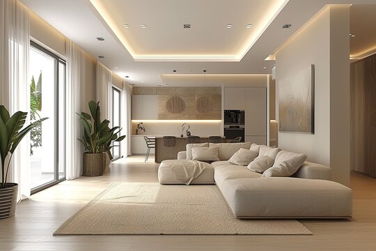 Interior of modern living room with comfortable sofa