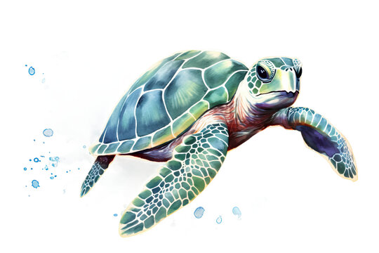 watercolor style white painting isolated A vector sea animal background turtle ocean