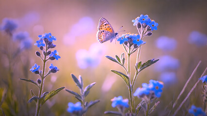 Butterfly on flowers in a meadow