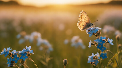 Butterfly on flowers in a meadow