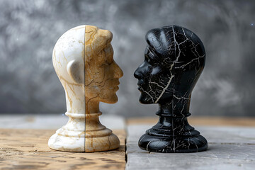 Black and White Marble Heads Side by Side