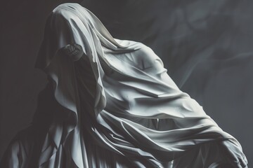 marble statue of a hooded man in long flowing cloth - obrazy, fototapety, plakaty