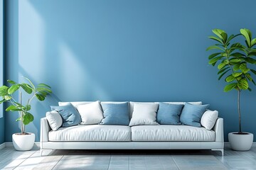 Modern interior of lounge and living room design and blue wall background