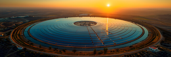 Aerial view of a concentrated solar thermal plant,
Aerial view of a modern concentrated solar power plant power plant