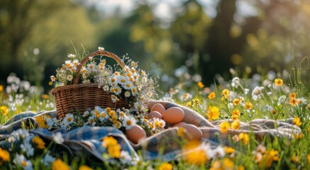 Picnic Blanket With Basket of Eggs
