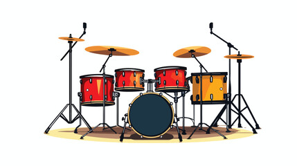 Fototapeta na wymiar A set of drums with vibrant colors and drumsticks r